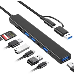 USB C Hub USB Hub 3.0 with SD Card Reader(8-in-1), USB Extender with Memory SD/ SD Card Reader, for Laptop, PC, MacBook, iPad Pro, iMac-