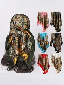 Cashew Print Silk Scarf for Women, European and American Trendy Versatile Shawl, Satin Headscarf, 90cm Square Scarf