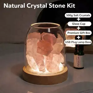 Home fragrance stones – 500g pink crystal stones in a glass jar, with USB plug-in light base and premium gift box.