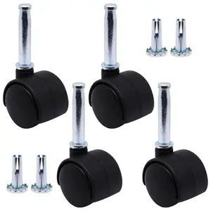 Plastic Casters Set of 4, M8 Grip  Stem Caster Wheels 1 inch, Black Nylon Swivel Caster Wheels Replacement for Furniture, Office Chair, Table, Cabinet, Shelf