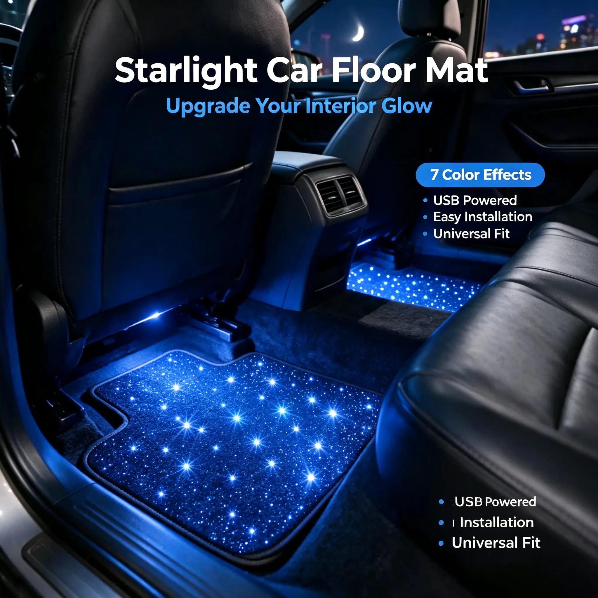 RGB LED Starry Car Floor Mats, 16-Color Flashing Ambient Lights, App & Remote Control, Glowing Car Footwell Lights, Cool Interior Lighting for Cars