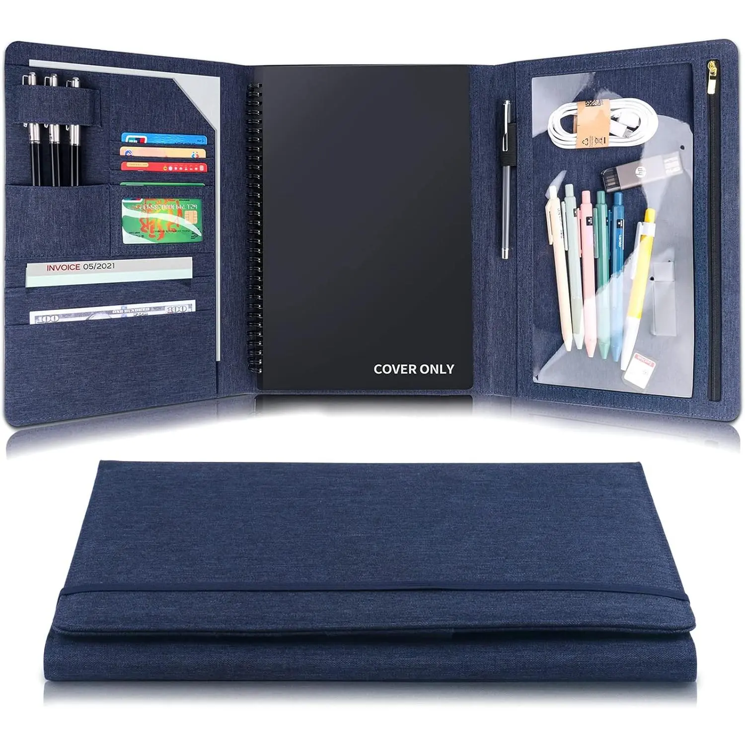 Trifold Planner Cover for   Notebook | Fits Letter Size/A4/8.5x11 Inch |  Portfolio Organizer with File Storage & Accessory Protection (Blue)