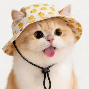 Cute Duck Print Pet Bucket Hat, Adjustable Sun Protection Cap for Cats and Small Dogs, Summer Outdoor Accessory for Pets