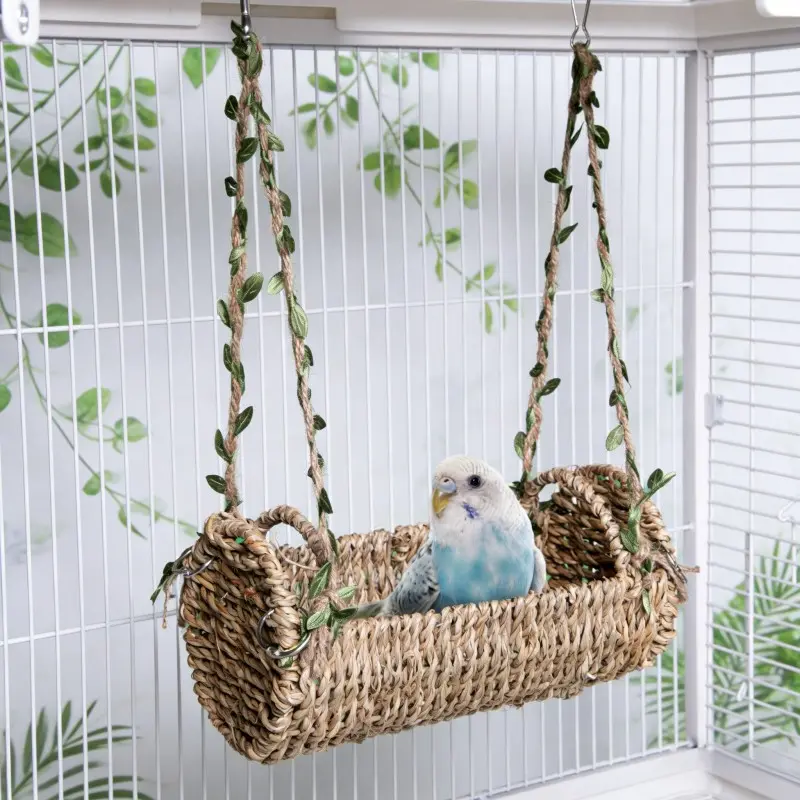 Parrot Toy Four-Season Bird Nest Hammock, Insulated Suspended Bird Nest Resting with Pad, Suitable for Tiger Skin Pheasant, Waterweed Nest, Natural Appeal, Durability