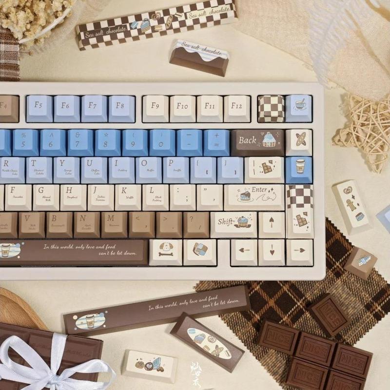 130 Keys PBT Keycaps Sea Salt Chocolate Theme Cute Keycaps Cherry Profile Dye Sublimation Custom Key Caps Set for Cherry Gateron MX Switches Mechanical Keyboards