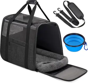 JUNGYOUN Premium ​Cat Carrier - ​Pet Carrier for Cat & Small Dogs up to 15lbs - ​Airline Approved Travel Dog Carrier with Anti-Escape Zippers, Collapsible Travel Bowl & Padded Strap