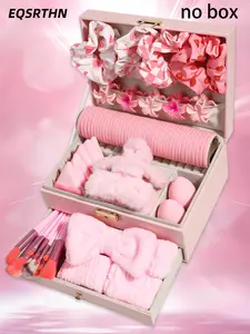 55pcs pink ladies hair accessories, a variety of styles and sizes, essential bow headband, wrist band and makeup travel suit, elegant flower design claw clip, multi-functional hair ring ladies gift