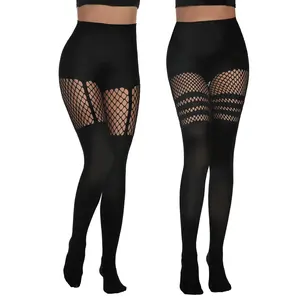 Muse Theory Viral Sexy Fishnet Tights Mock Thigh High Stockings For Women, 2 Pairs Leg Matching Suspender Pantyhose Theory