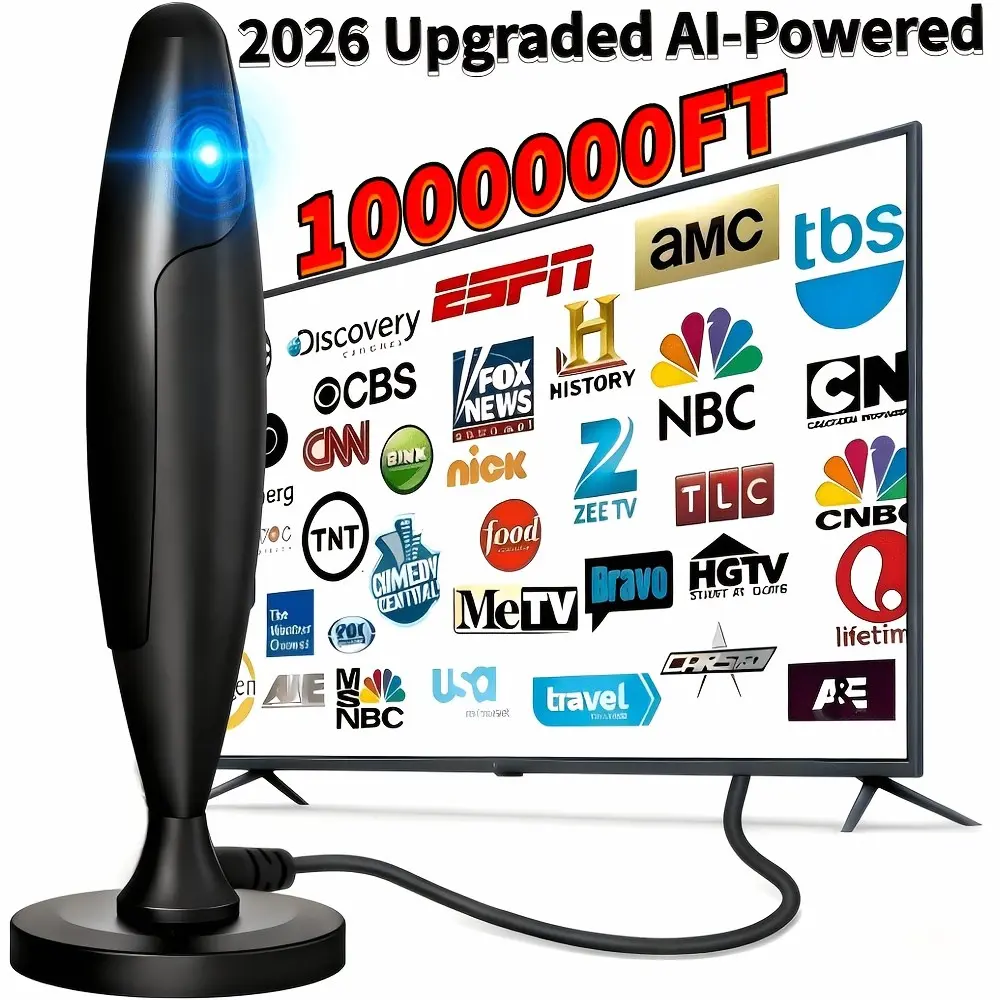2026 Upgraded Smart AI-Driven Ultra-Long Range Indoor TV Antenna Compatible for Smart & Legacy TVs, 4K/1080P HD Signal Booster with VHF/UHF Tuner, Easy Install for Free Channels, for Theater, for Smartbox, for Smart Antenna