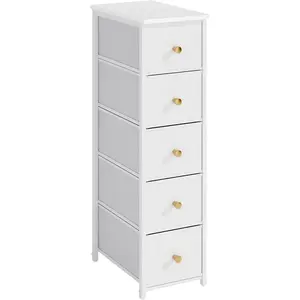 Narrow Storage Cabinet for Small Spaces Slim Skinny Bathroom Dresser Tall Dorm Nightstand Thin Organizer for Bathroom Bedroom (White, 5 Drawers)