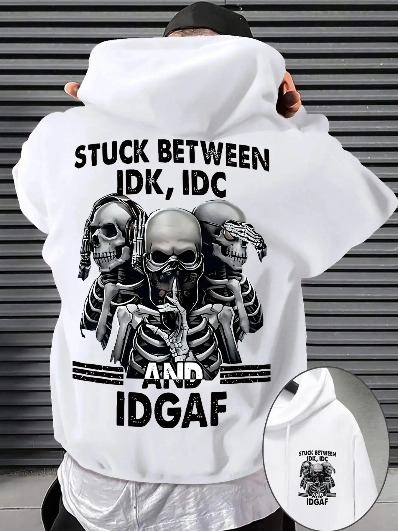 Casual Plus Size Skull Brother Graphic Print Fleece Lined Long Sleeve Hoodie, Comfortable Sporty Sweatshirt for Men, Fall & Winter Fashion Tops, Casual Sporty Hoodies