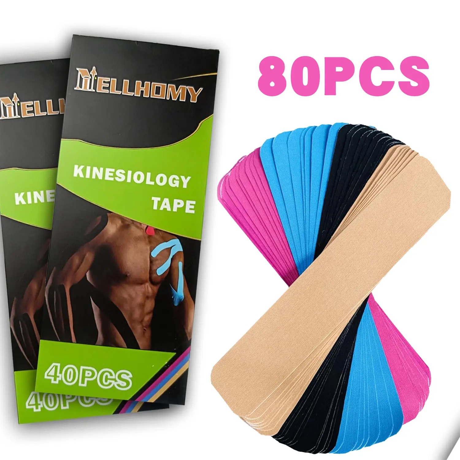 PRO Precut Elastic Sport Tape, 80 Strips (2"x10") - Latex-Free Waterproof Tape for Sports Recovery & Daily Use