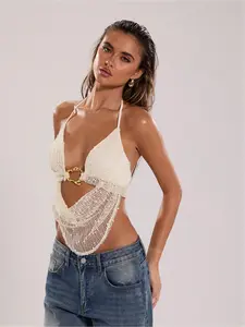 Women's Solid Color Crochet Cami Top, Fashion Casual Boho Sleeveless Crochet Top for Daily Outdoor Wear, Women Top Clothes for Summer, Womenswear