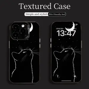 Under the Moon Kitten Black Phone Case for Samsung Galaxy S25/S25 Ultra/S25 Plus/S24 Ultra/S24 Plus/S24/S24 FE/S23 Ultra/S23/S23 FE/S23+/S22 Ultra/S22/S22+/S21 Ultra/S21 FE/S21/S21+/S20 FE/S20/A52/A72/M12/A51/A515F/M40S/A31/A21S/A12/A10S/M01S/A013F/A73/A5