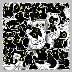 50pcs original black cat everyday cute animal graffiti sticker storage box car skateboard suitcase cartoon sticker