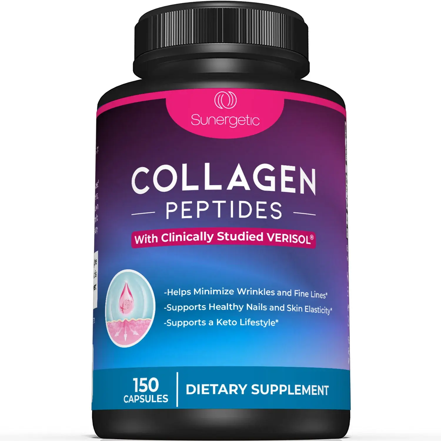 Sunergetic - Collagen Supplement - With Clinically Studied Verisol - Minimize Wrinkle & Fine Lines