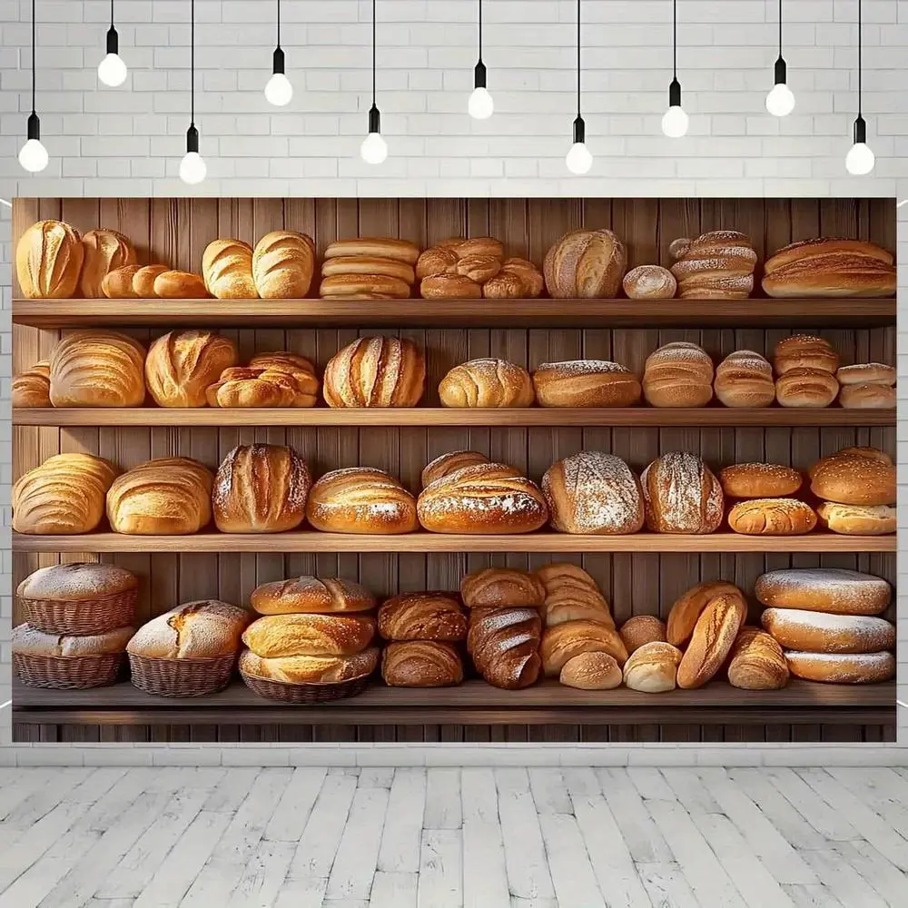 1pc Polyester Soft 2D Flat Banner - Bakery-Themed Decor with Bread & Pastry Illustrations, Wedding Event Decor, Cake Table Ornament for Bakery Enthusiasts, 99.82×179.83 Dimensions, Party