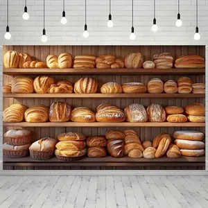 1pc 2D Flat Bakery-Themed Party Banner - Charming Design with Illustrated Bread & Pastries, Perfect for Birthdays, Weddings, and Events, Cake Table Decor, 99.82× or 179.83×, Polyester Materi,summervibes