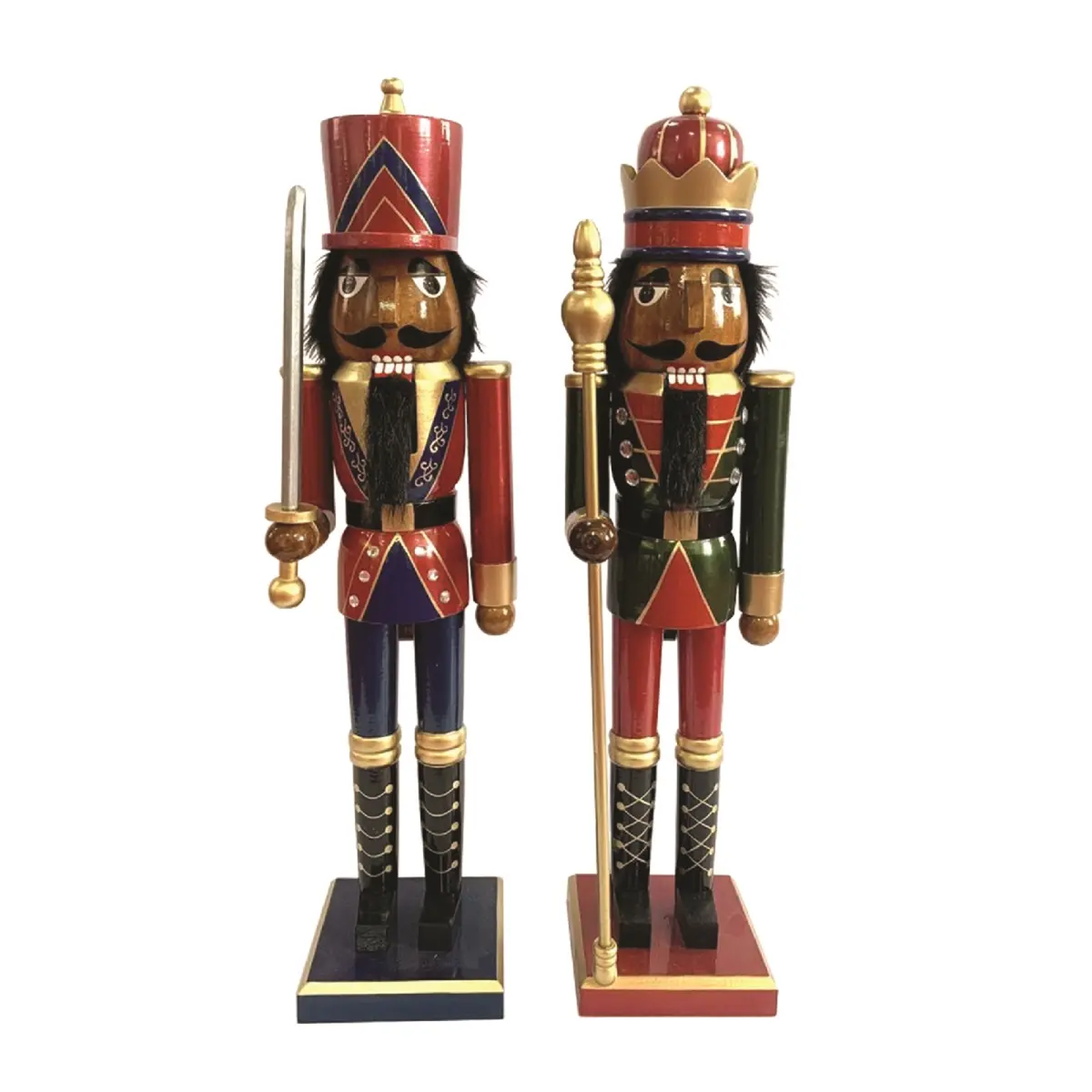 212 MAIN Handmade 2-Piece 24 in. Wooden Nutcracker Figurines Set - Black King, Bejeweled Uniform Guard, Silver Christmas Home Decorative Collectible Ornament