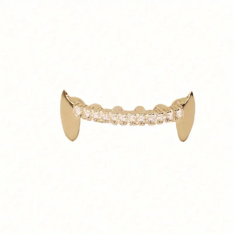Hip Hop Grillz Single Tiger Tooth Cap, Copper Fang Paved with Cubic Zirconia for a Shiny Look, Dental Jewelry for Daily Wear & Parties, Tooth Gem, Dental Accessory, Braces