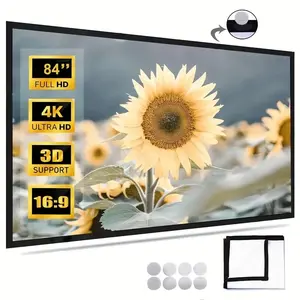 60 Inch Ultra HD 4K Projection Screen, Washable Elastic Foldable Projector Curtain with Hooks, Home Cinema Indoor Outdoor Multi-Function