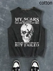 Men's Skull Print Round Neck Tank Top, Regular Fit Casual Fashion Comfy Breathable Sleeveless Top for Summer, Men's Clothes for Daily Wear, Socks, Breathable Tank Tops