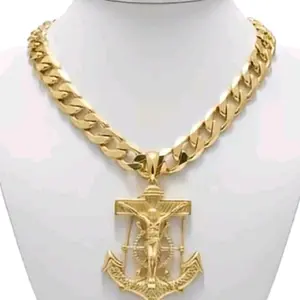 cadena cubana gruesa con ancla hombre 14klgoldplated xp