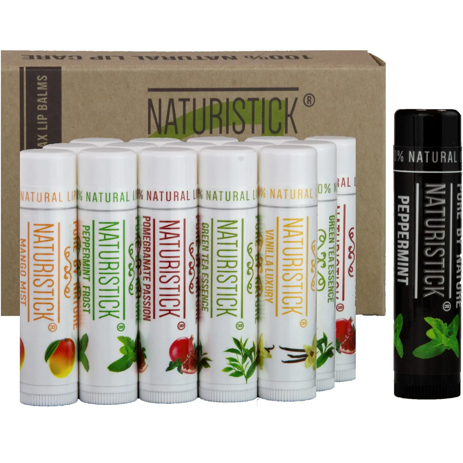 Naturistick Natural Beeswax Lip Balm 16-Pack | Assorted Flavors
