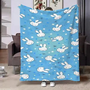 Miffy Print Flannel Blanket, Soft Home Office Throw, Multi-Purpose Air Conditioning Blanket, Cozy Leisure Blanket