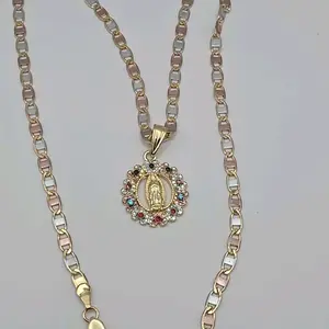 VIRGIN MARY beautiful necklace new style 20"inches short gold-plated multi-stones