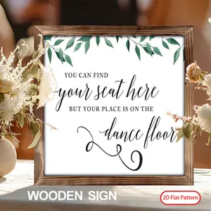 (2D Flat)  1PC 8 x 8 Inches Romantic Wedding Wooden Sign Your Seat Here Dance Floor Memorial Table Sign for Wedding Bridal Shower Party Decor, Loving Memory for Ceremony and Reception