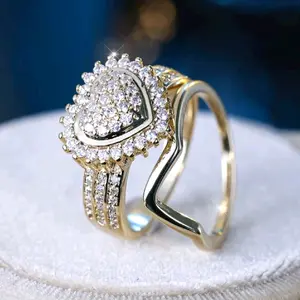 Crystal Heart Stack Ring for Women - Fashion Accessory