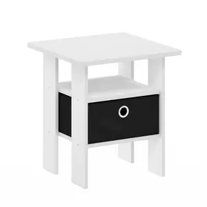 ANDREY White Eco-Conscious Durable End Table - With Storage Bin, Open Shelves for Bedrooms and Small Spaces, Eco-Conscious End Tables, Durable End Tables