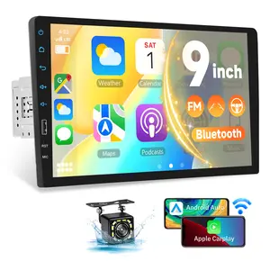 Single DIN Car Stereo with Wireless Carplay & Android Auto,Rimoody 9 Inch IPS Touch Screen Radio with Bluetooth GPS Car Audio Receivers, Mirror Link, FM Radio,SWC/USB/DSP+ Backup Camera