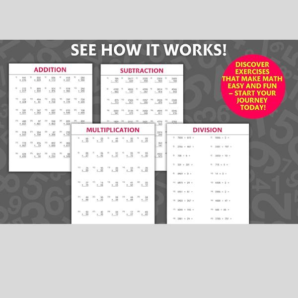 Basic Math Workbook for Adults: Activity book with over 3300 tasks of addition, subtraction, multiplication and division to practice basic skills and keep the mind active.