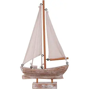 Wood Sailboat Decor Nautical Decoration for Home, 10.75" H Vintage Sail Boat Model Ship Rustic Beach Ocean Theme Tabletop Decor for Bathroom Living Room Party Decor (Rustic Wood)