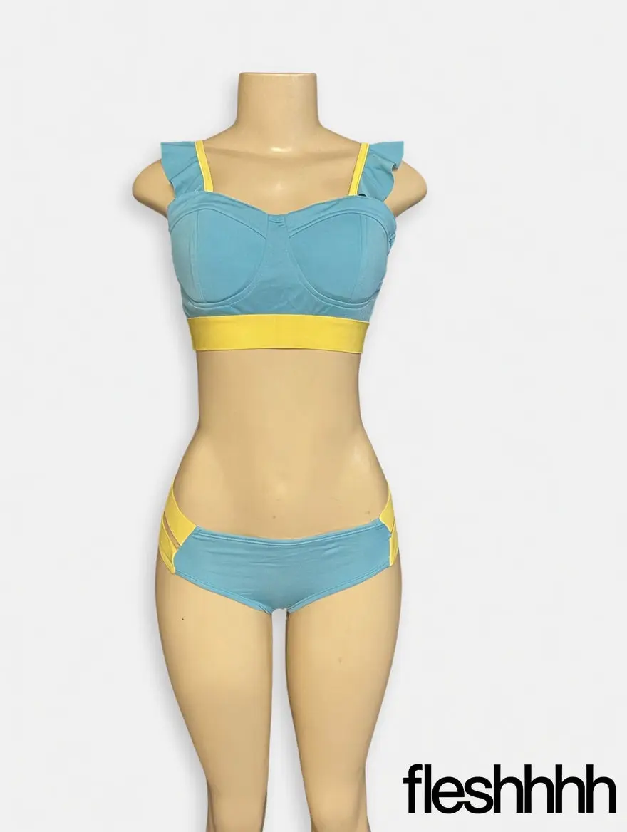 Sky Blue & Lemon Ruffle Two-Piece Set
