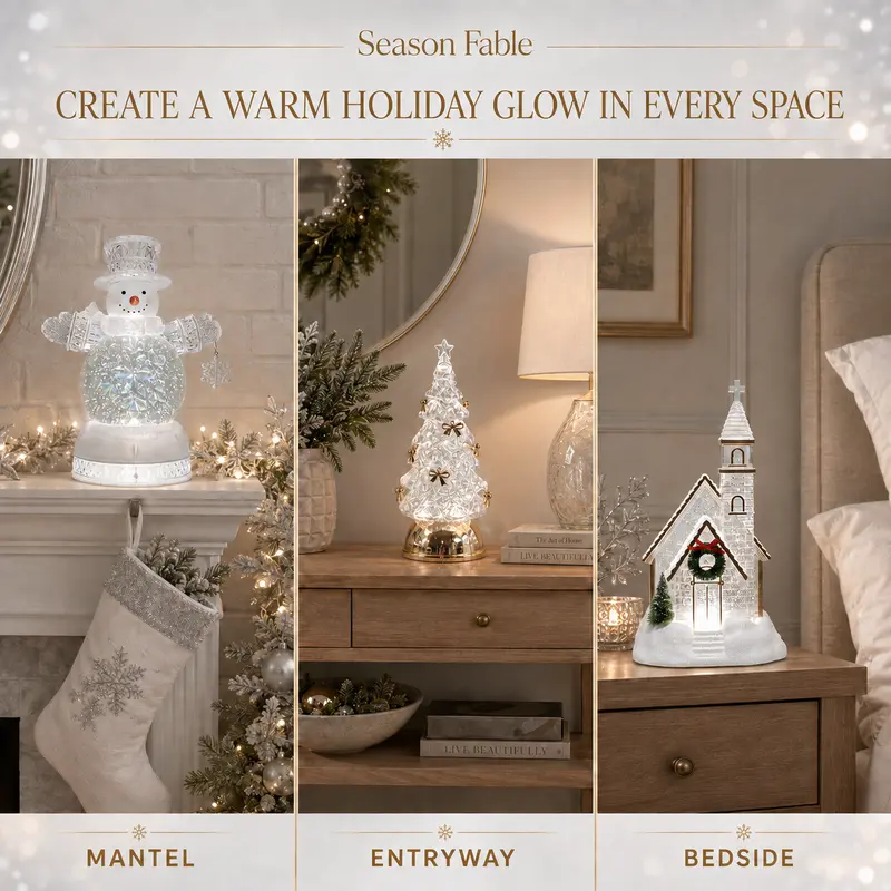 Season Fable Christmas Lighted Lantern Decor - Auto Timer, Variable Patterns, Multiple Shapes, Music, USB Power Supply, Mood Lighting, Decorative Lights, Holiday Tabletop Home Festive Decoration