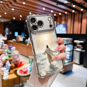 God's Plan Jesus Walking on Water Pattern Premium Four Corner Anti-Fall electroplated case for iPhone 17 Pro Max Air 16 Plus 15 14 13 12 11 Transparent cover, Non-Yellowing, Shockproof Soft silicone cases