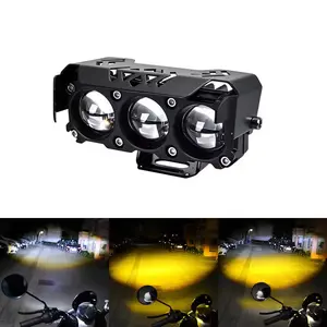 FCCEMC Motorcycle LED Lens Spotlights Auxiliary Fog Light High Power Dual Color Headlight Driving Lamp Motorcycle Headlights for Motorcycle ATV SUV