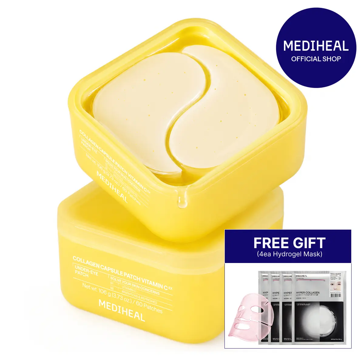 [Mediheal] Collagen Capsule Patch Vitamin C | Radiance Hydrogel Patches | Dark Circle & Wrinkle Care | Firming + Hydrating | Korean Skincare