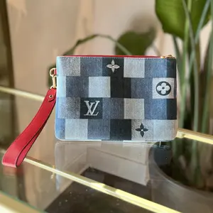 Pre-owned Louis Vuitton DENIM Clutches & Wristlets Monogram Patchwork City Pouch