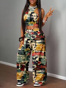 Women's Casual Sporty Style Round Neck Patchwork Deep Number Slogan Print Short Sleeve T-Shirt & Shorts Set Tee Shorts Set