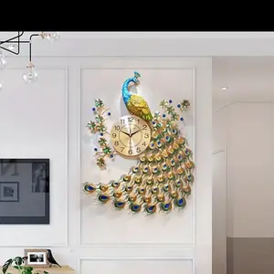 29.5-Inch Large Peacock Wall Clock – 3D Luxury Crystal Decor Silent Non-Ticking Clock