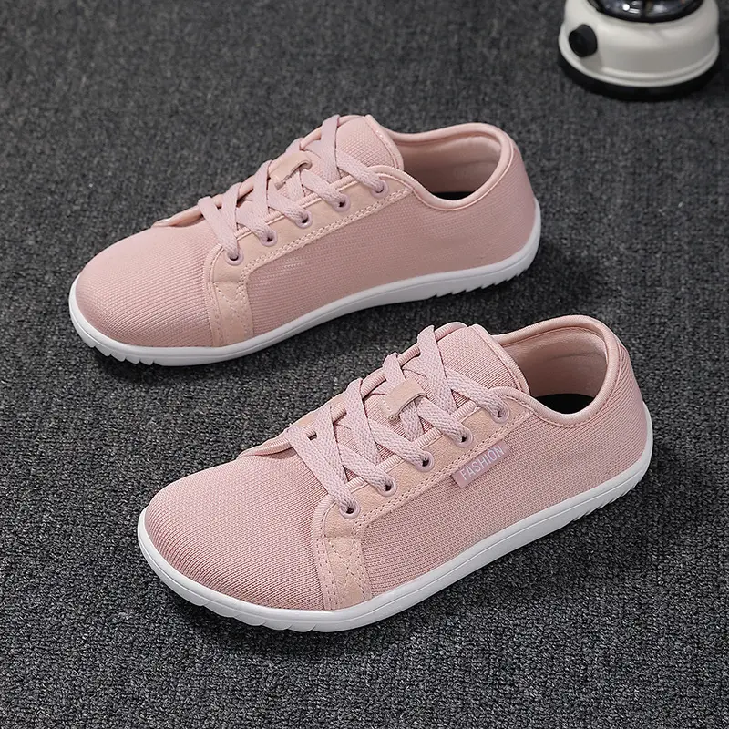 Women's Minimalist Closed-Toe 0-Drop Rubber Sole Knit-Lace Flexible Lightweight Buckle-Free Neutral Casual Trainers - Casual Sneakers, Athletic Shoes, Training Shoes, Breathable Walking Footwear for Walking, Campus Use, Sneaker Shoes
