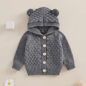 LAGKIYOJ Newborn Baby Girls Boys Knit Cardigan Hooded Sweater, Infant Button-Down Cotton Outfits, Unisex Baby Basic Clothes