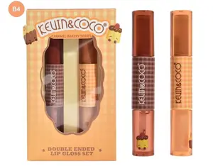 Caramel Bakery Series Double-Ended Lip Gloss Set, Cosmetic Makeup with Glossy Lipstick Finish