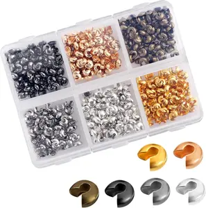 Crimp Beads 600pcs Jewelry Making 4 mm Alloy Crimp Bead Knot Covers Semicircular Bead Stopper Crimp Tubes Crimp Bead Kit DIY Bracelet Necklace Jewelry End Fittings Supplies (Multi-Color)