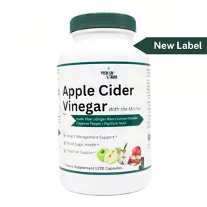Premium Vitamin Apple Cider Vinegar + Inulin Fiber, Ginger Root, Lemon Powder, Cayenne Pepper, & Psyllium Husk | 270 Capsules | 3 Month Supply Healthcare Edible