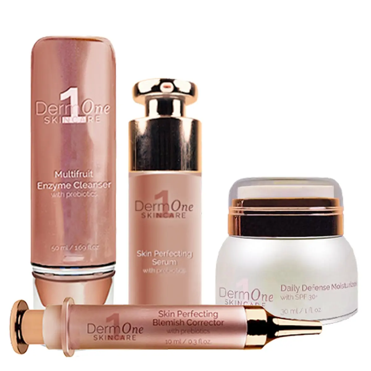 DermOne Skincare #1 Adult Acne Regimen - Multifruit Enzyme Cleanser, Skin Perfecting Serum, Daily Defense Moisturizer & Blemish Corrector - Doctor-Recommended Age-Defying Set